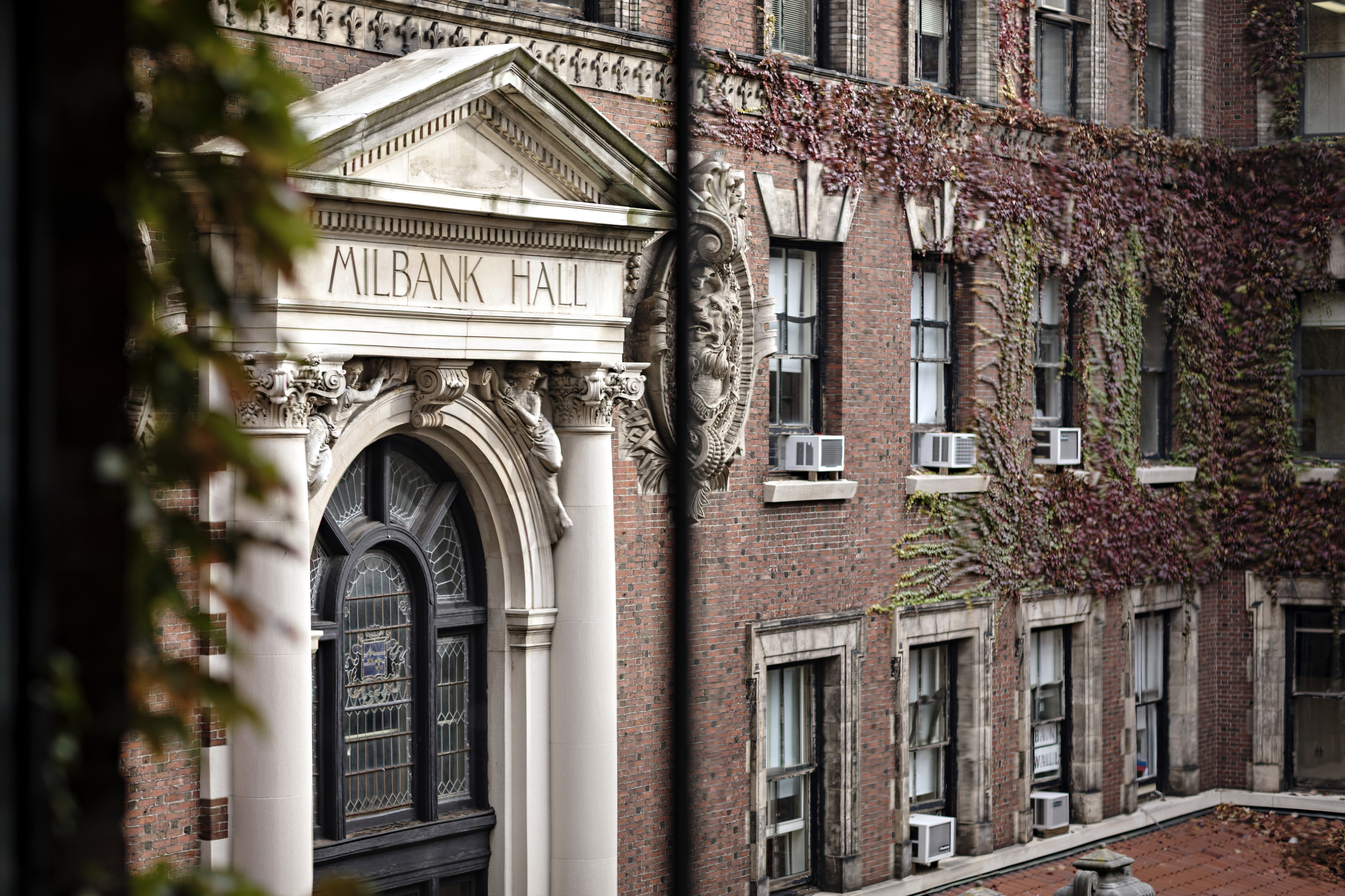 Side angled shot of Milbank Hall facade