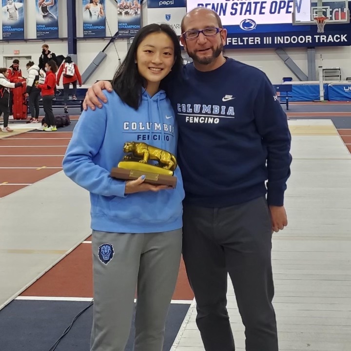 Mina Yamanaka ’25 with fencing coach Mike Aufrichtig