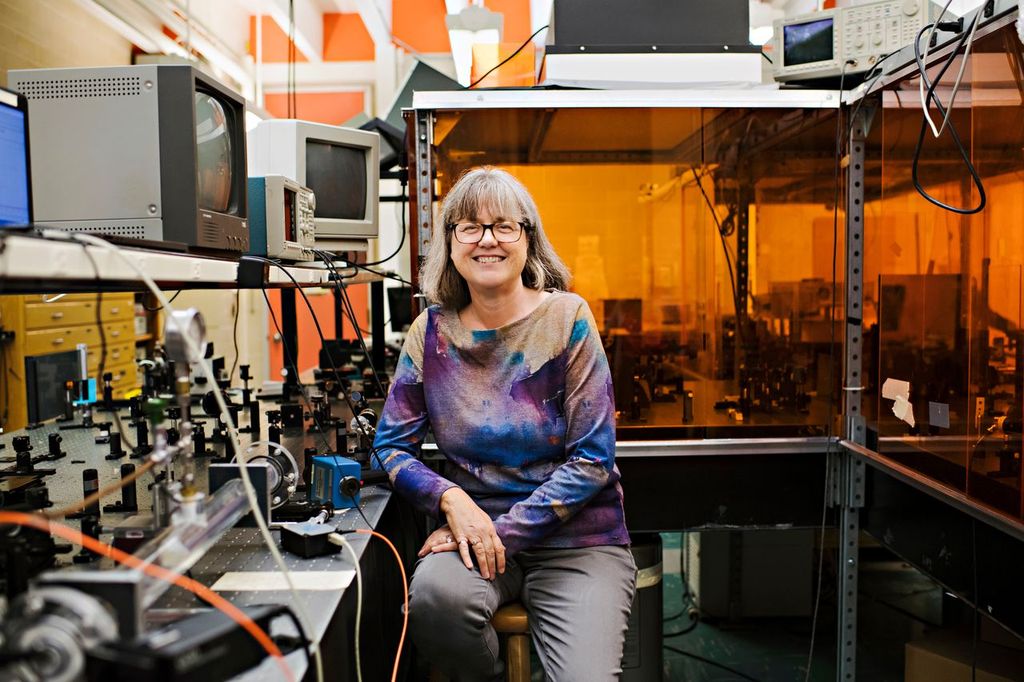 Nobel Laureate Donna Strickland in her lab.