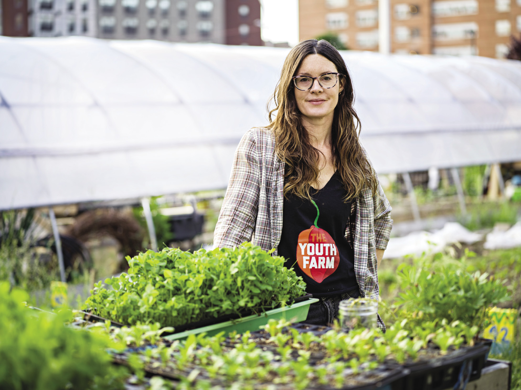 Molly Culver ’03 in a roof-top, urban farm