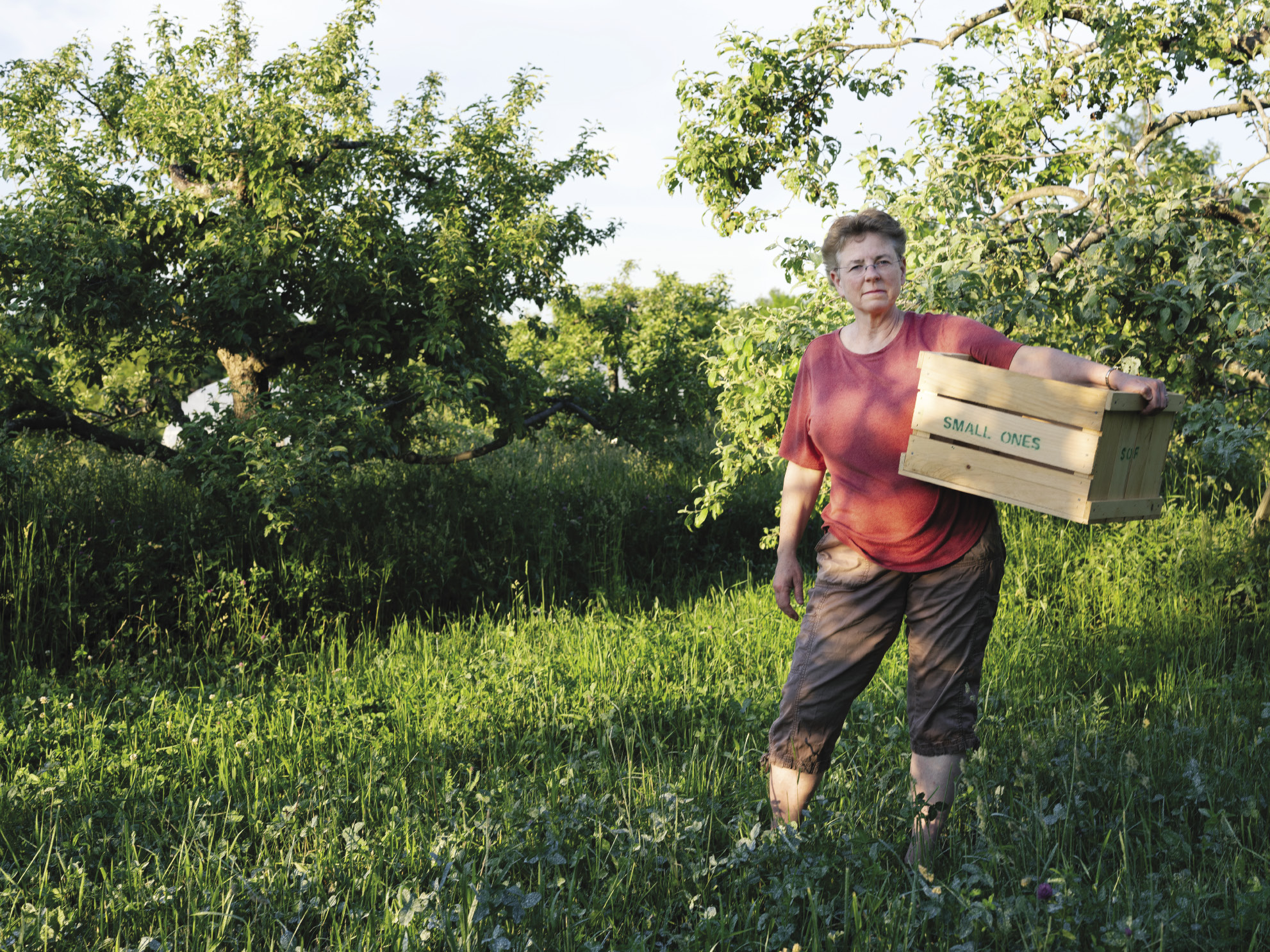 Sally Wendt Fitz ’82 in an orchard
