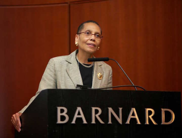 sheila abdus-salaam speaking at the Barnard podium